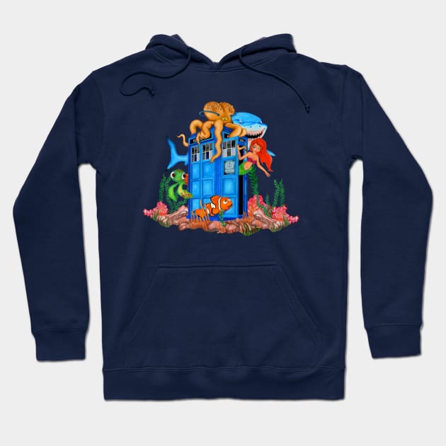 Blue phone box under the sea Hoodie by Dezigner007